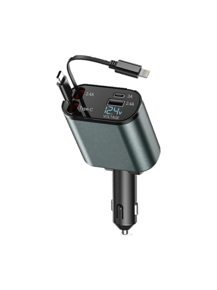 120W fast car charger 4-in-1 USB-C USB-A with LED display