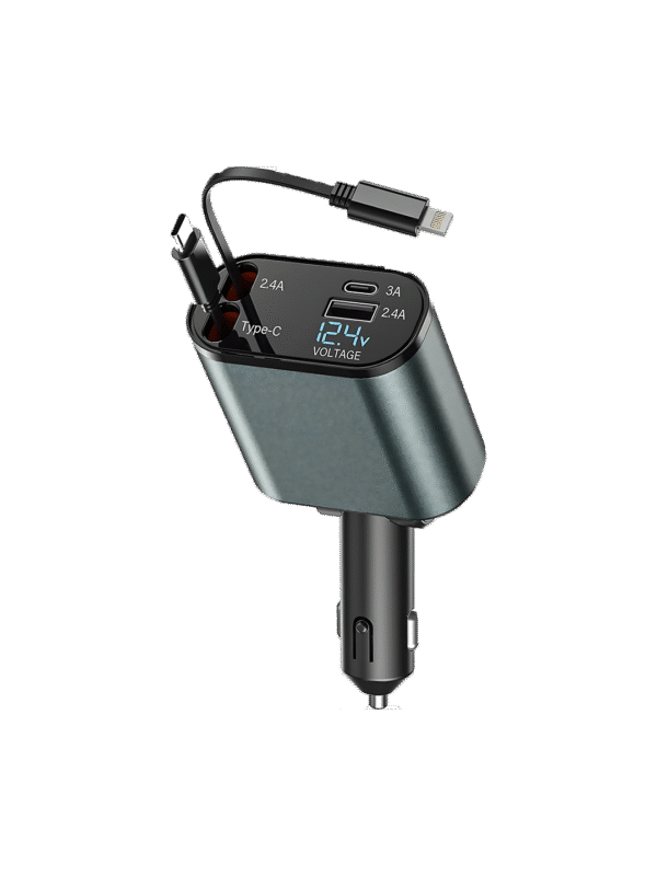 120W fast car charger 4-in-1 USB-C USB-A with LED display