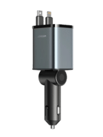 Car Charger 4-in-1 Adapter with Collapsible Lightning & Type-C & Type A Cables - Image 2