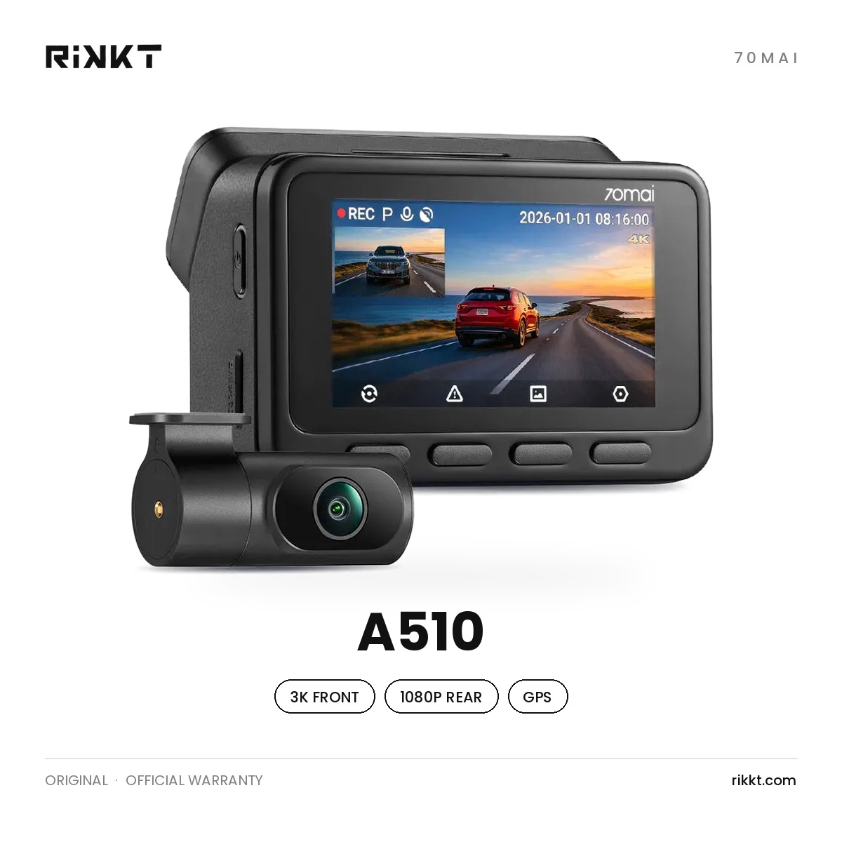 DC-70MAI-A510-1 داش كام 70mai A510 – أمامية 3K وخلفية 1080P مع GPS