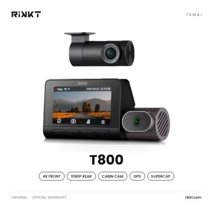 70mai T800 3-Channel Dash Cam – 4K Front, 1080P Rear & IR Cabin, GPS