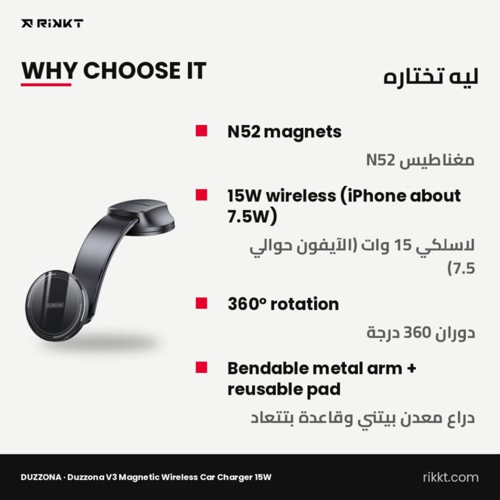 DUZZONA V3 Magnetic Wireless Car Charger 15W, Dashboard - Image 2