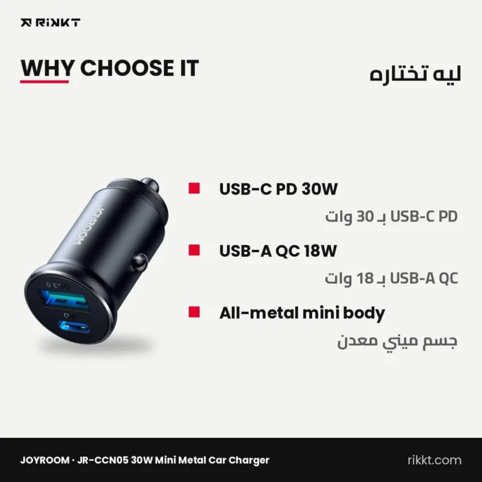 JOYROOM JR-CCN05 30W Mini Metal Car Charger, USB-C + USB-A – why choose it