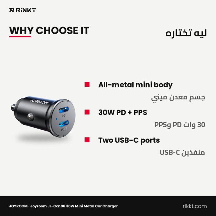 JOYROOM JR-CCN06 30W Mini Metal Car Charger, Dual USB-C - Image 2