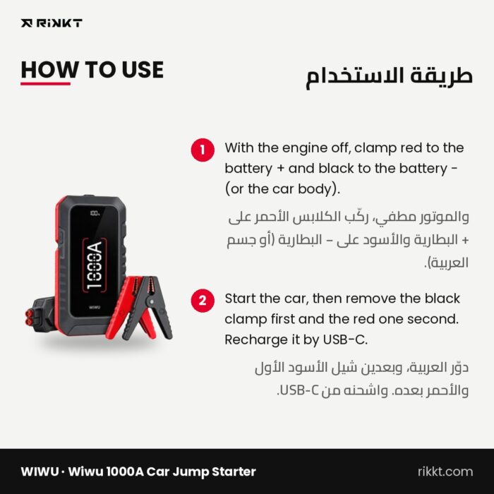 WiWU 1000A Car Jump Starter with 10,000 mAh Power Bank (WI-JS001) - Image 3